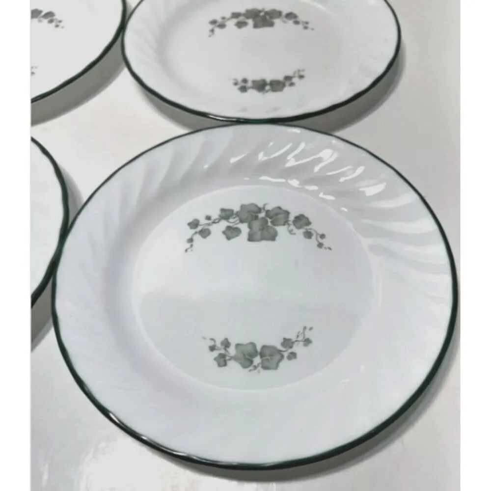 Corelle Callaway Green Ivy Salad Plates lot of 5 USA Swirled green Rim MW safe